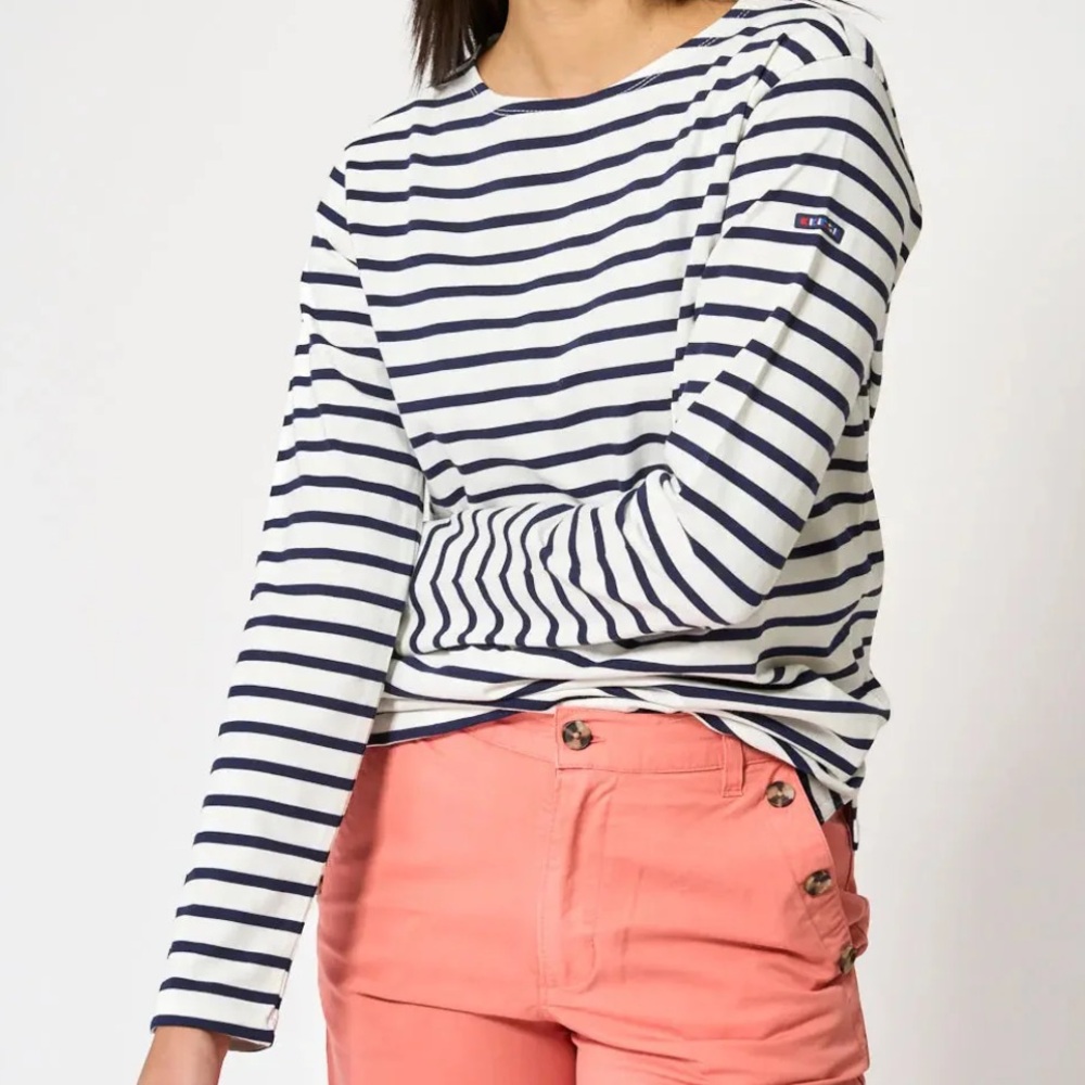 Batela Spain Women’s Navy & White Nautical Striped Long Sleeve Tee Shirt 42 M 10 - Picture 2 of 15